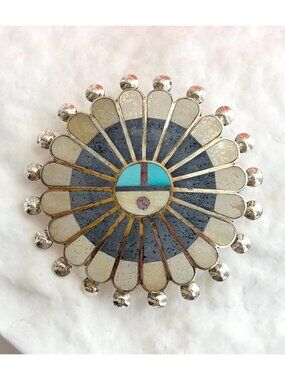 ZUNI Victoria Unkestine Turquoise 925 Sterling Silver Vintage Brooch | Pendant